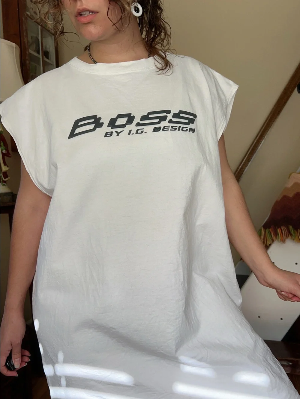 Vintage 90s BOSS by IG Design 3D Logo White Oversized Tee Tank Top Size XXL